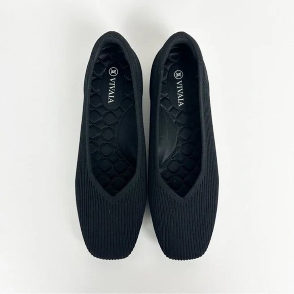 Vivaia Margot 2.0 Square-Toe V-Cut Flats Black Size 7.5 Sustainable Comfort - Picture 1 of 10